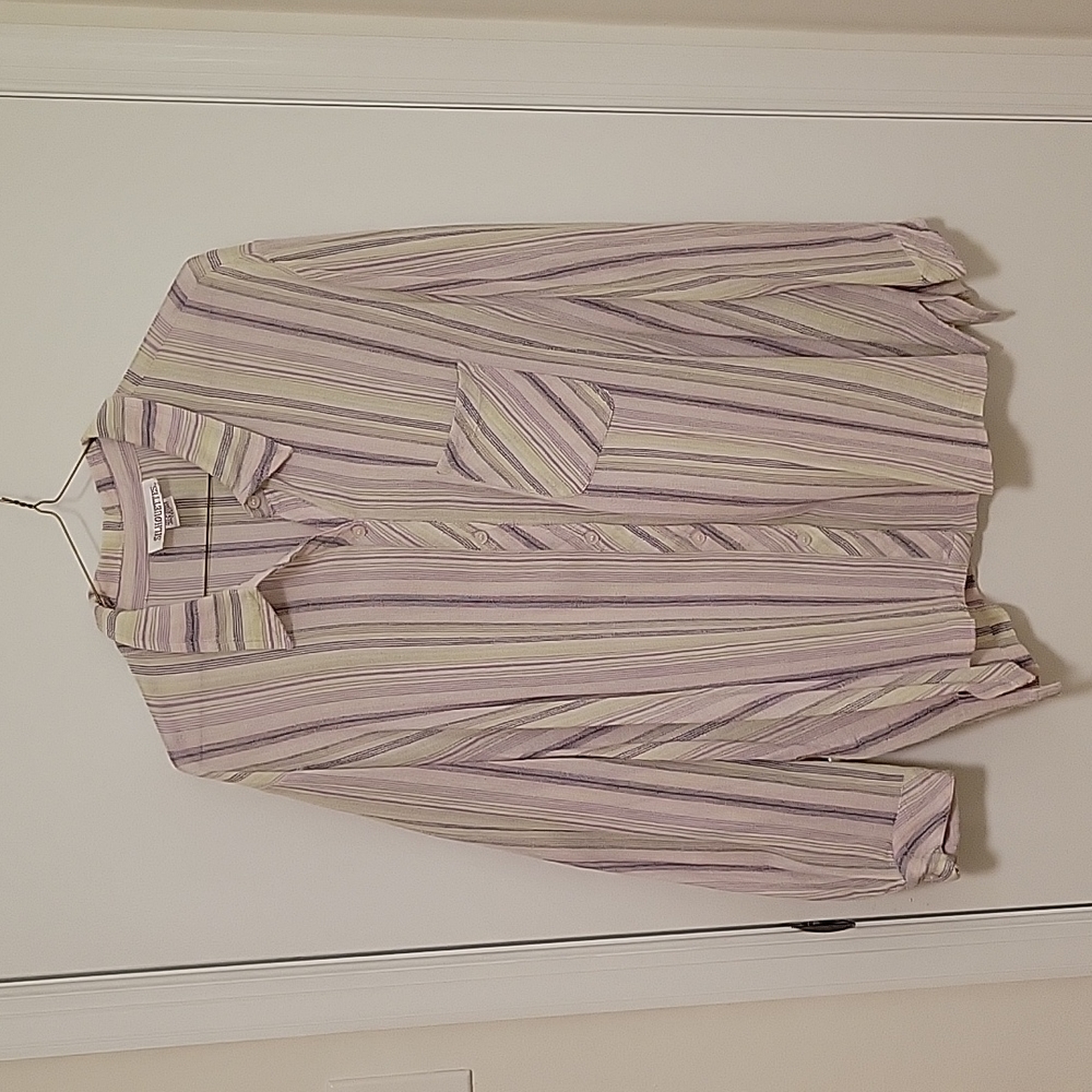 100% cotton long sleeve striped blouse by Silhouettes in purple and green